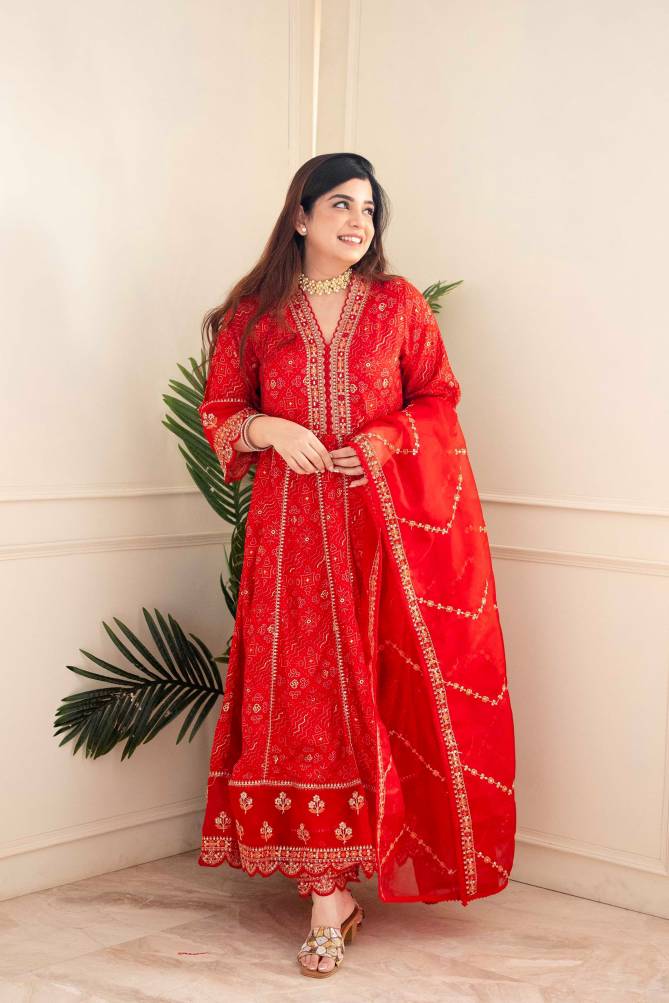 Meera Red Voluminous Heavy Anarkali Readymade Suits Catalog